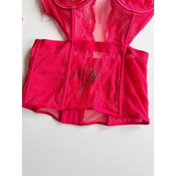 VICTORIA'S SECRET Red Mesh Lace Bustier Top, Size XS - Picture 7 of 11